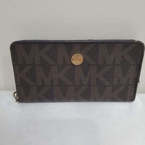 Michael Kors Brown Logo Continental Zip Wallet